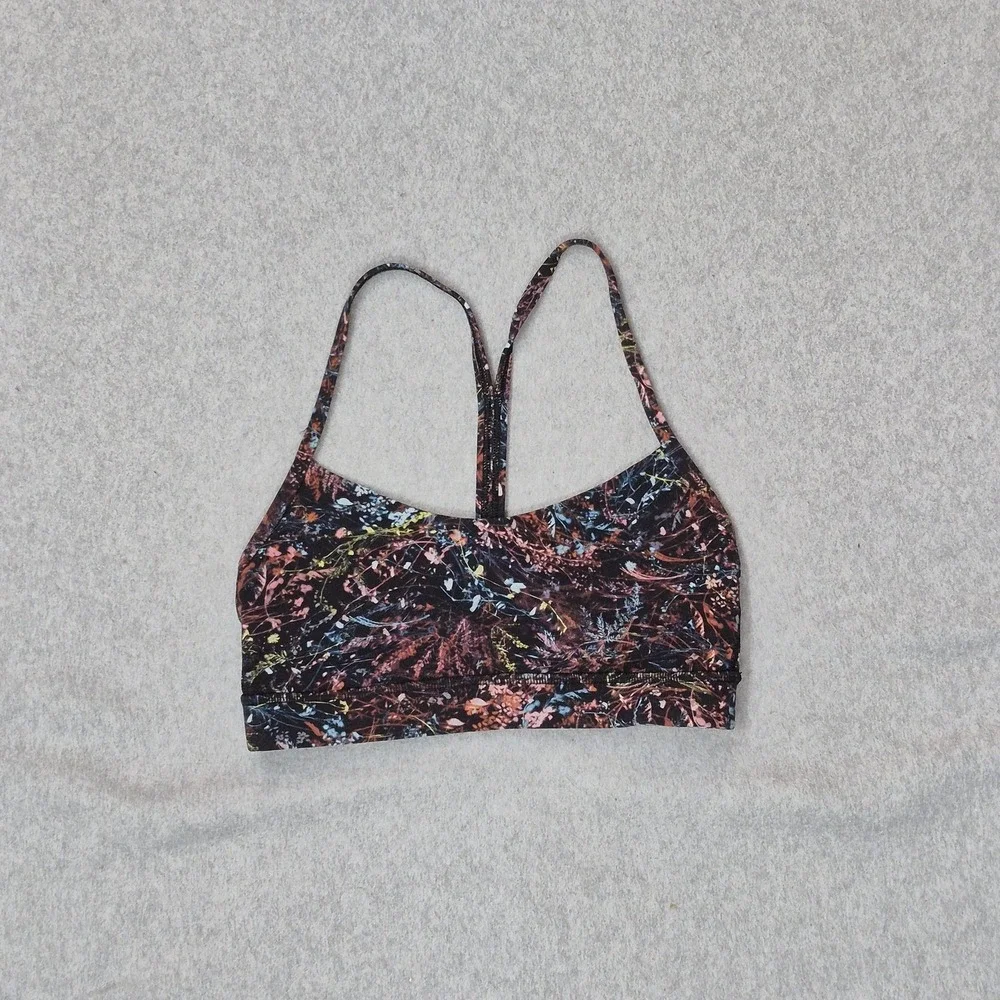 Lululemon Women Sports Bra 4 Black Flow Y Floral Wireless Pullover